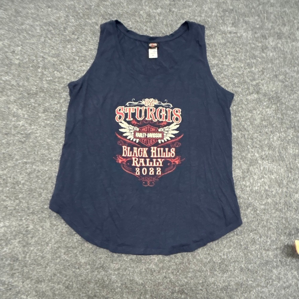 Harley-Davidson Tank Top Womens Size 2X Navy Blue Sturgis Rally 2022 USA Graphic
